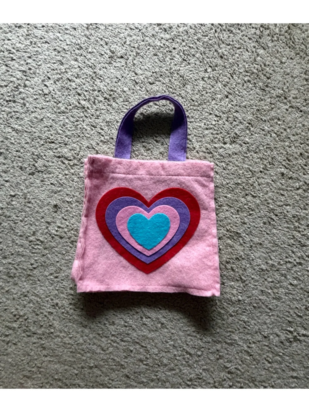 Kids Pink Felt Tote with Multicolor Heart Appliqué